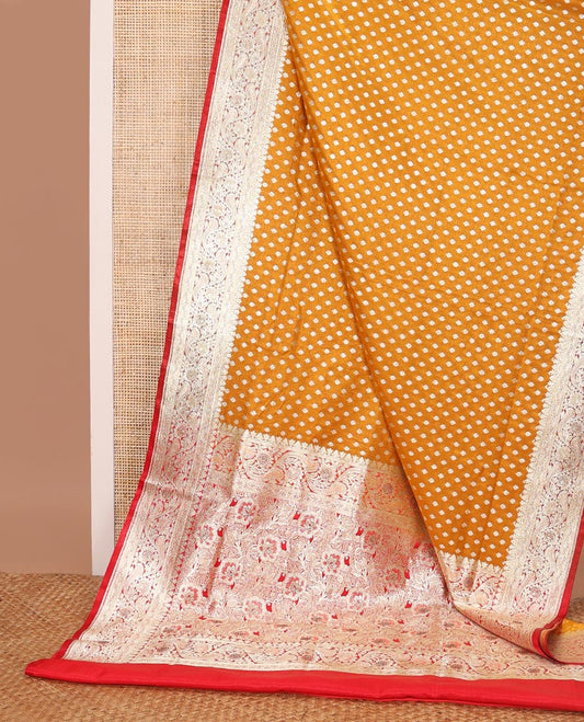 Brown buttas semi banaras nylon with contrast floral design border & floral design pallu