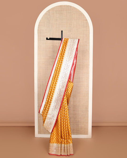 Brown buttas semi banaras nylon with contrast floral design border & floral design pallu