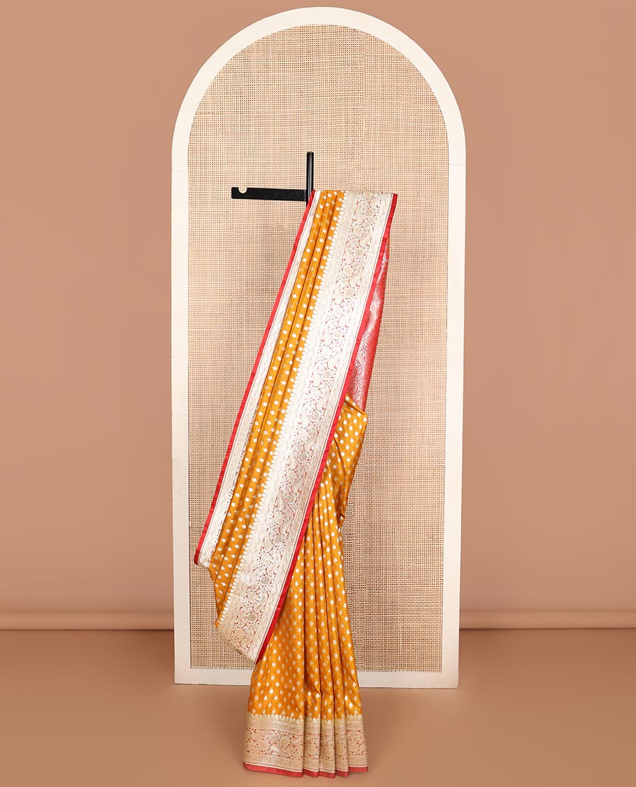 Brown buttas semi banaras nylon with contrast floral design border & floral design pallu