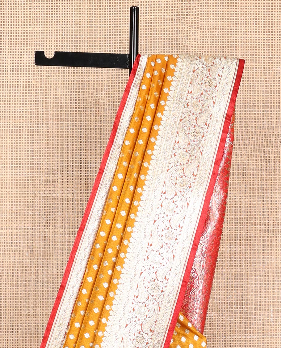 Brown buttas semi banaras nylon with contrast floral design border & floral design pallu