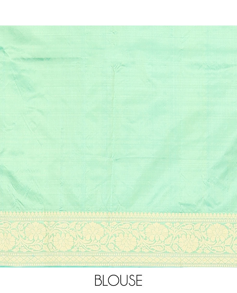Green buttas kathan silk saree, floral creeper border, and intricately woven pallu