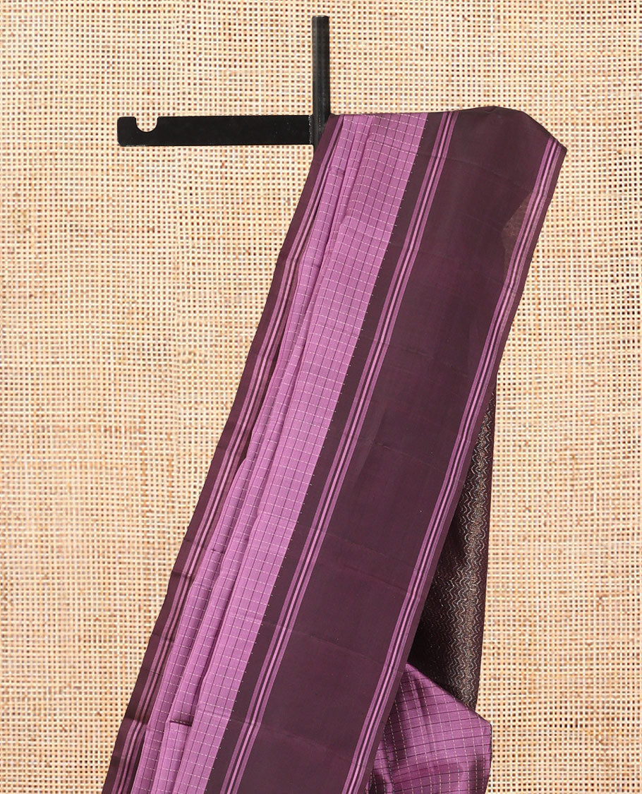 Pink-Brown Checked Mayuri Lite Silk Mix Saree, Contrast Bodi Border, Vanki Pallu, and Contrast Blouse