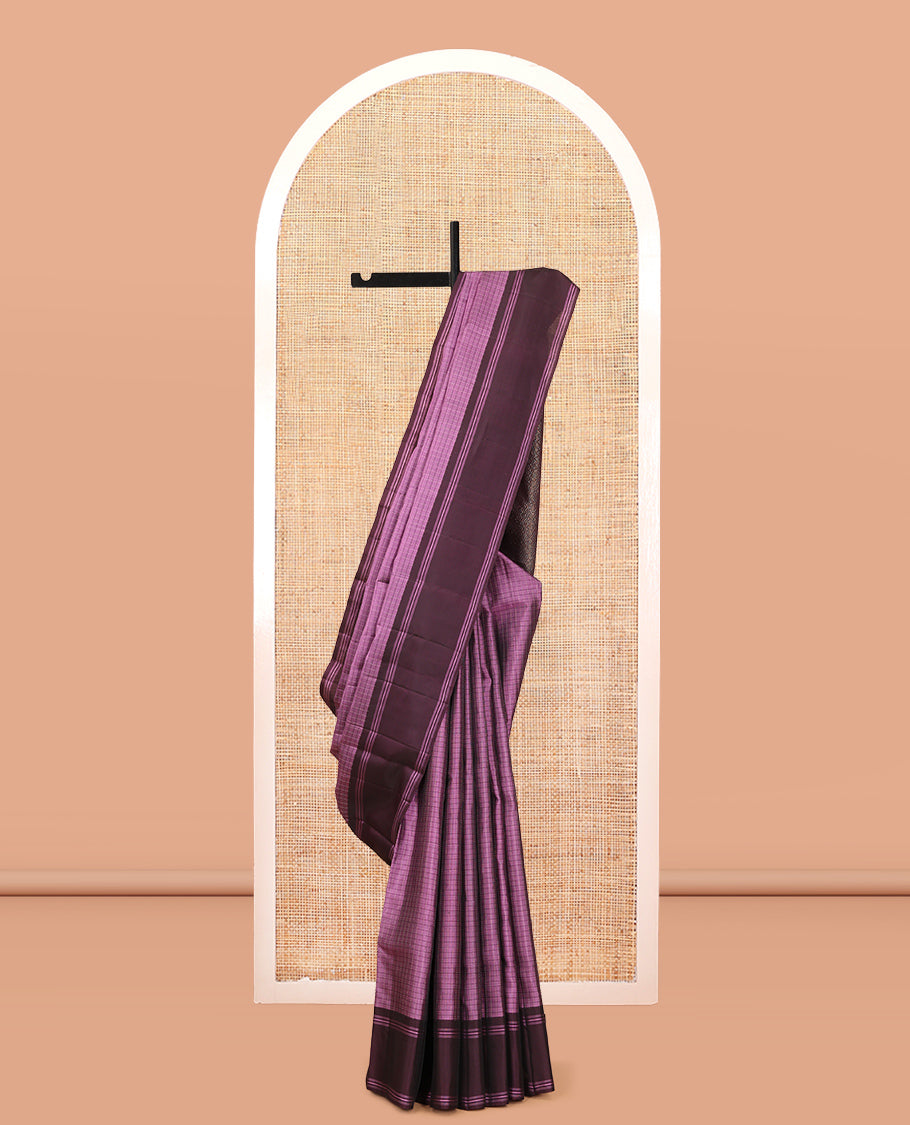 Pink-Brown Checked Mayuri Lite Silk Mix Saree, Contrast Bodi Border, Vanki Pallu, and Contrast Blouse