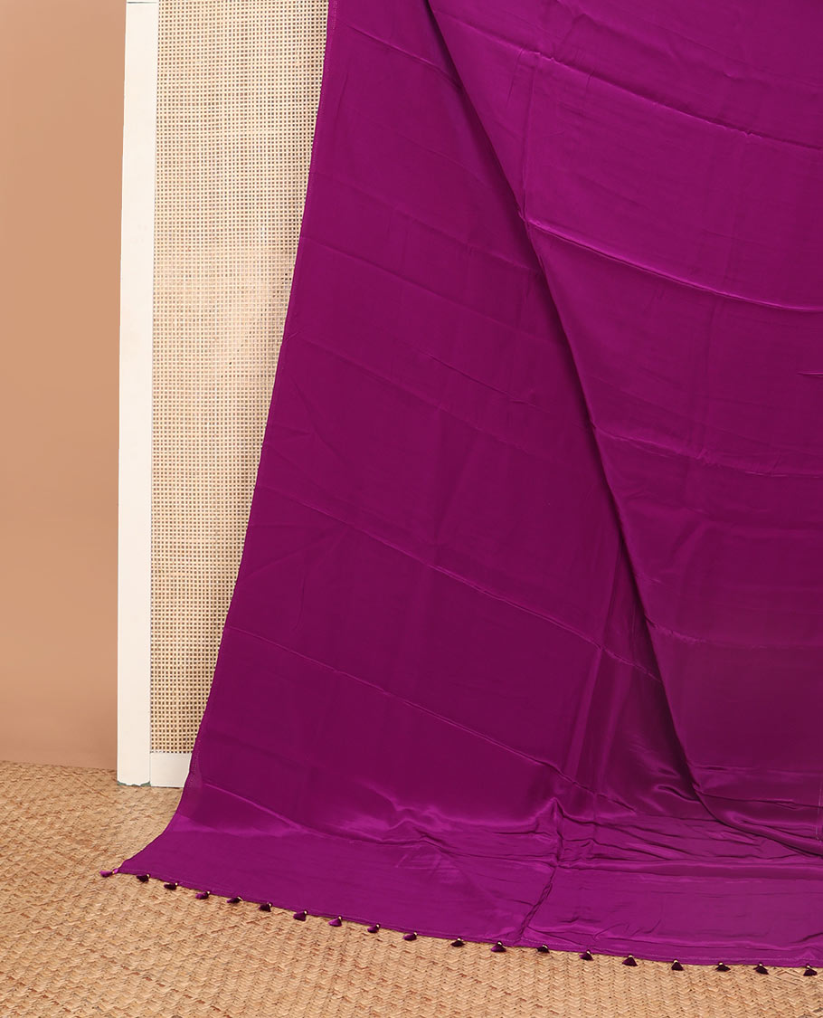 Borderless purple kamala silk saree with floral printed blouse