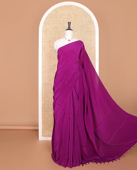 Borderless purple kamala silk saree with floral printed blouse
