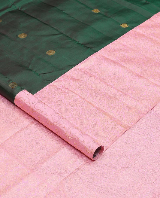 Green annam chakram buttas Kanchipuram silks saree, contrast korvai annam chakram kodi  visry border, and intricate pallu