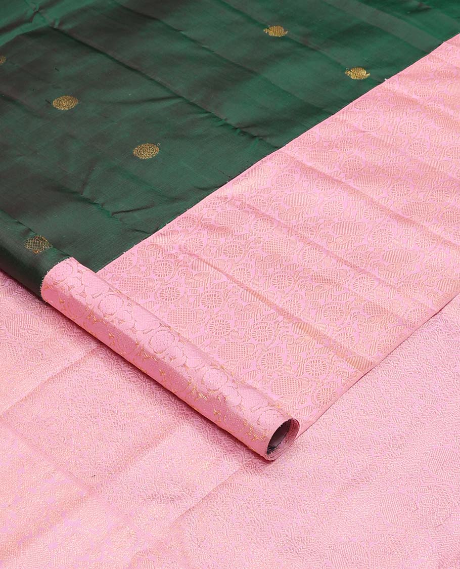 Green annam chakram buttas Kanchipuram silks saree, contrast korvai annam chakram kodi  visry border, and intricate pallu