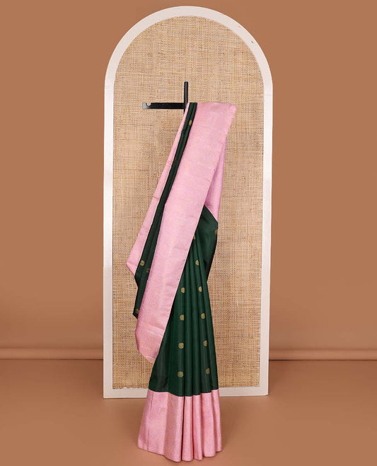 Green annam chakram buttas Kanchipuram silks saree, contrast korvai annam chakram kodi  visry border, and intricate pallu
