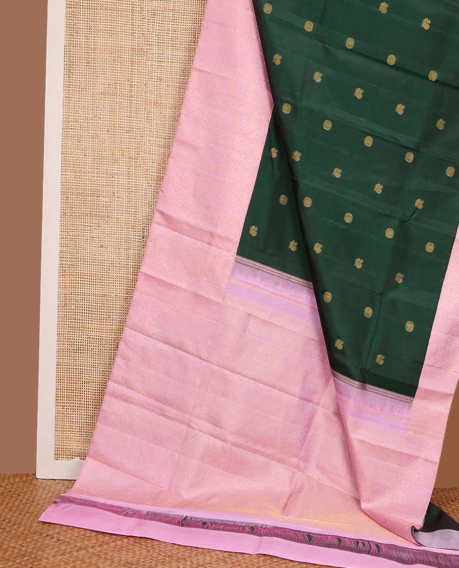 Green annam chakram buttas Kanchipuram silks saree, contrast korvai annam chakram kodi  visry border, and intricate pallu