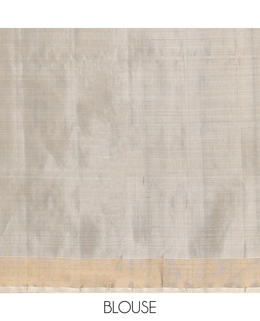 Cream buttas mayuri soft silk saree with self floral design border & floral jaal design pallu