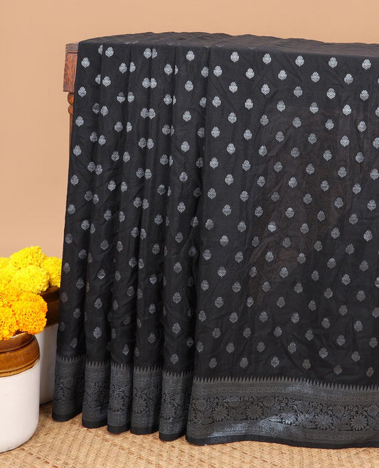 Black zari small butta candy crush georgette saree with zari jacquard border & weaving rich pallu along with plain blouse