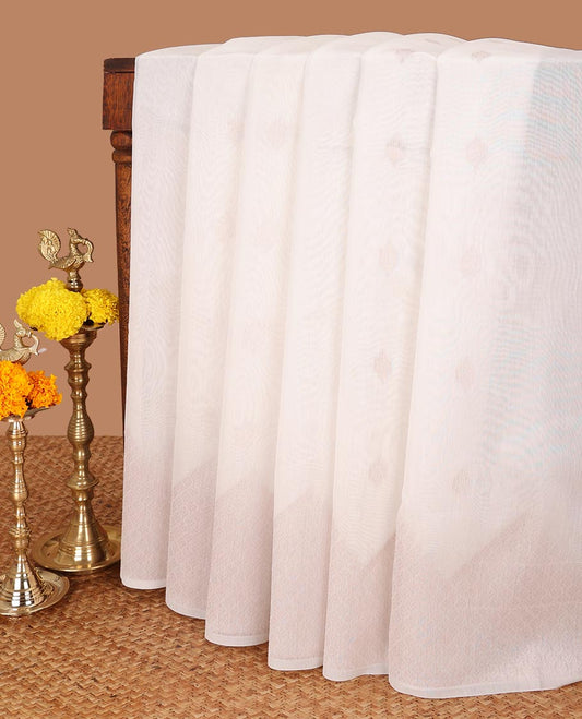 White copper zari buttas silk cotton saree with temple border & rich pallu along with plain blouse