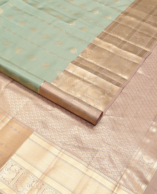 Mint green floral design vasundhara elite silk saree with contrast zari design border & checked floral design pallu
