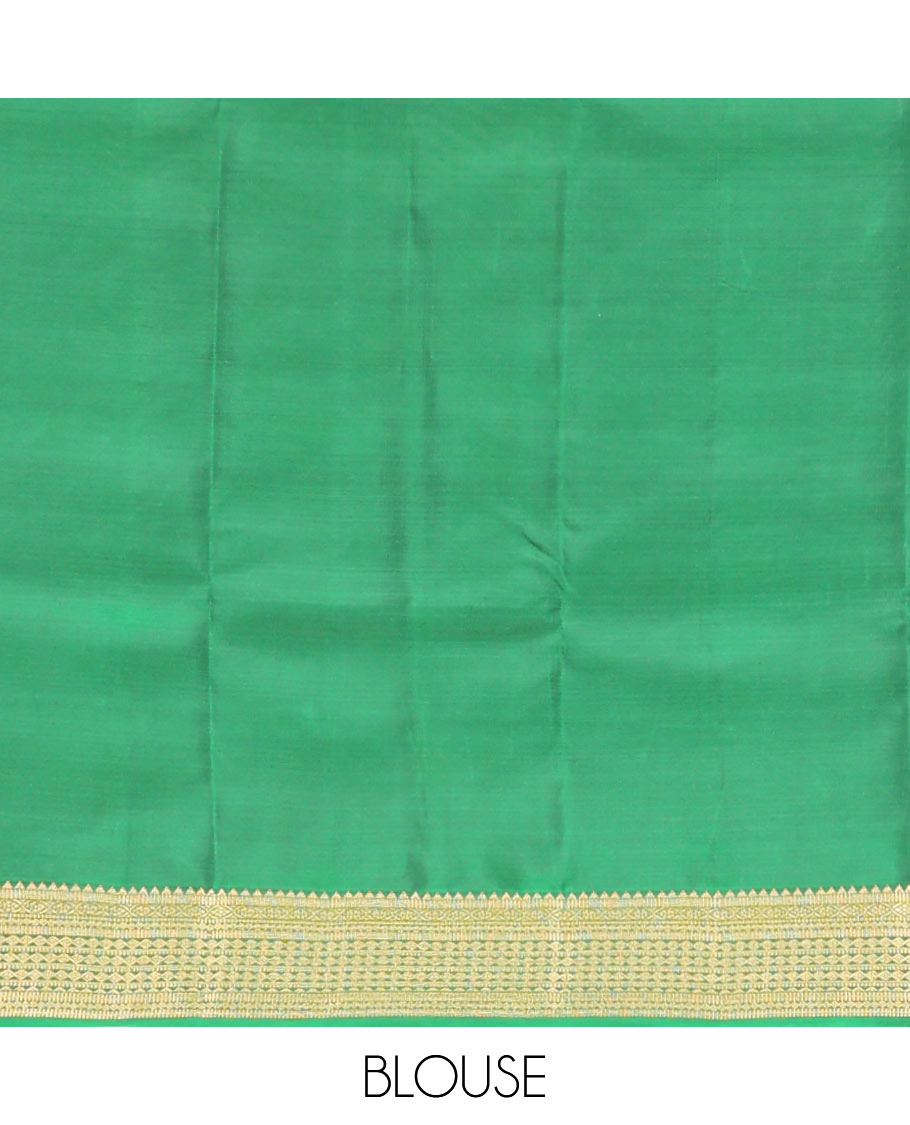 Pink zari buttas Vasundhara silk mix saree, contrast border of rekku, muthu, kathir, neli, kamalam & diamond design & paiyadi kattam pallu