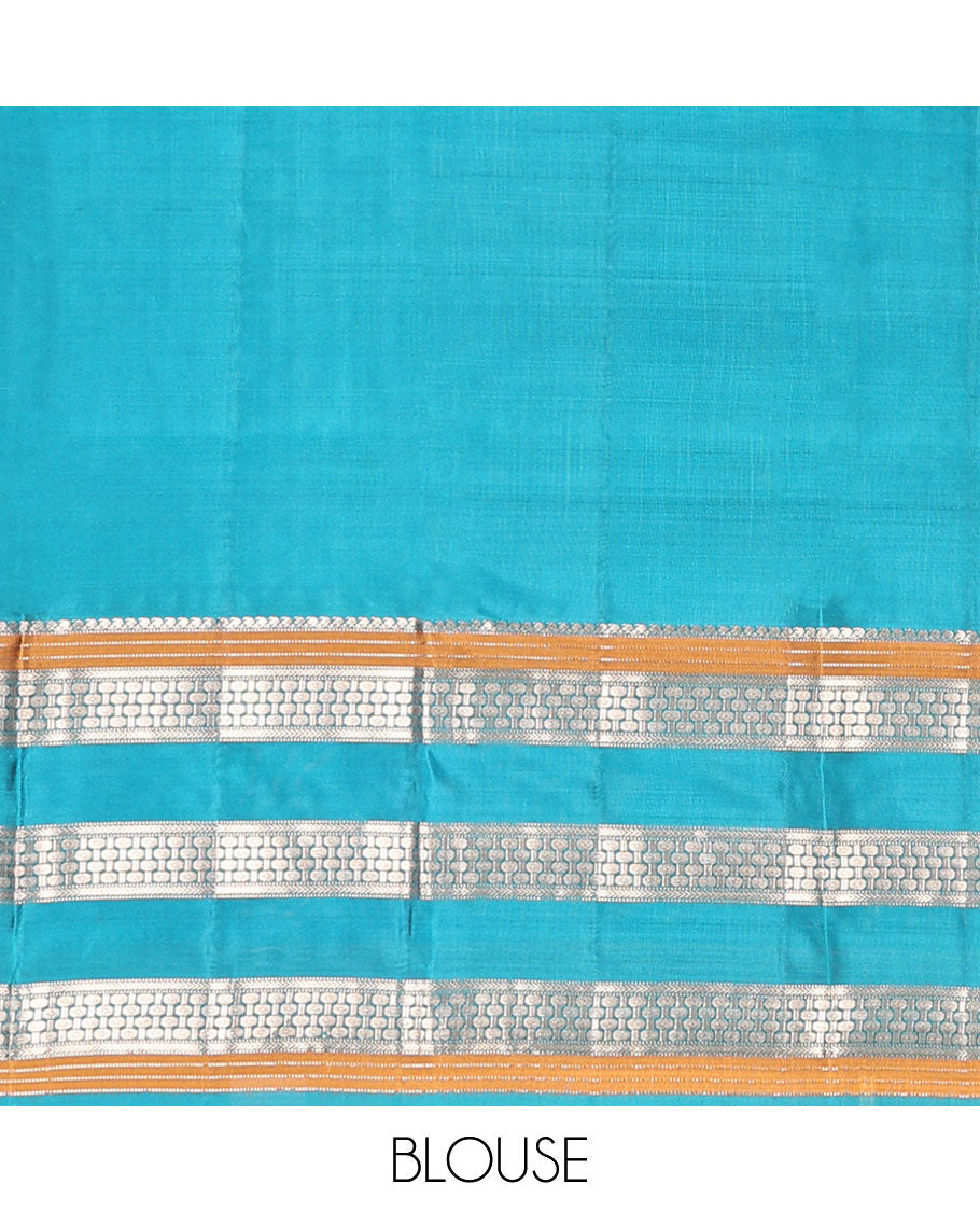 Purple zari buttas vasundhara silk mix saree, contrast rettai pettu border of manga mokku,muthu & rudraksham designs & pallu of geometric patterns