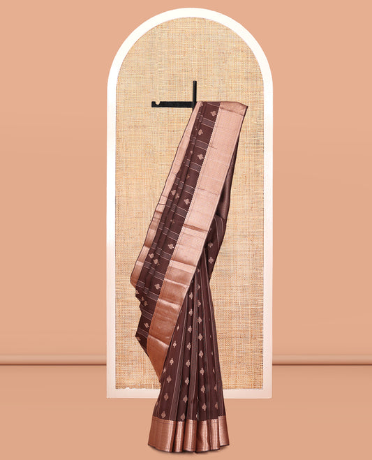 Brown Vasundhara Lite Silk Mix Saree, Elevated with Zari Butta and Stripes, a Thazampoo Rekku Traditional Border, Jaal Pallu, and a Matching Blouse