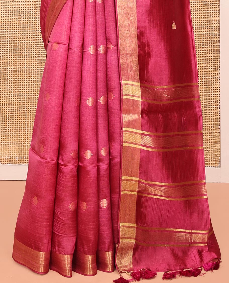 Pink Banana Pith Saree, Graced with Buttas All Over Its Body, Highlighted by Self-Border, Pallu of Zari Stripes, and Paired with a Matching Blouse