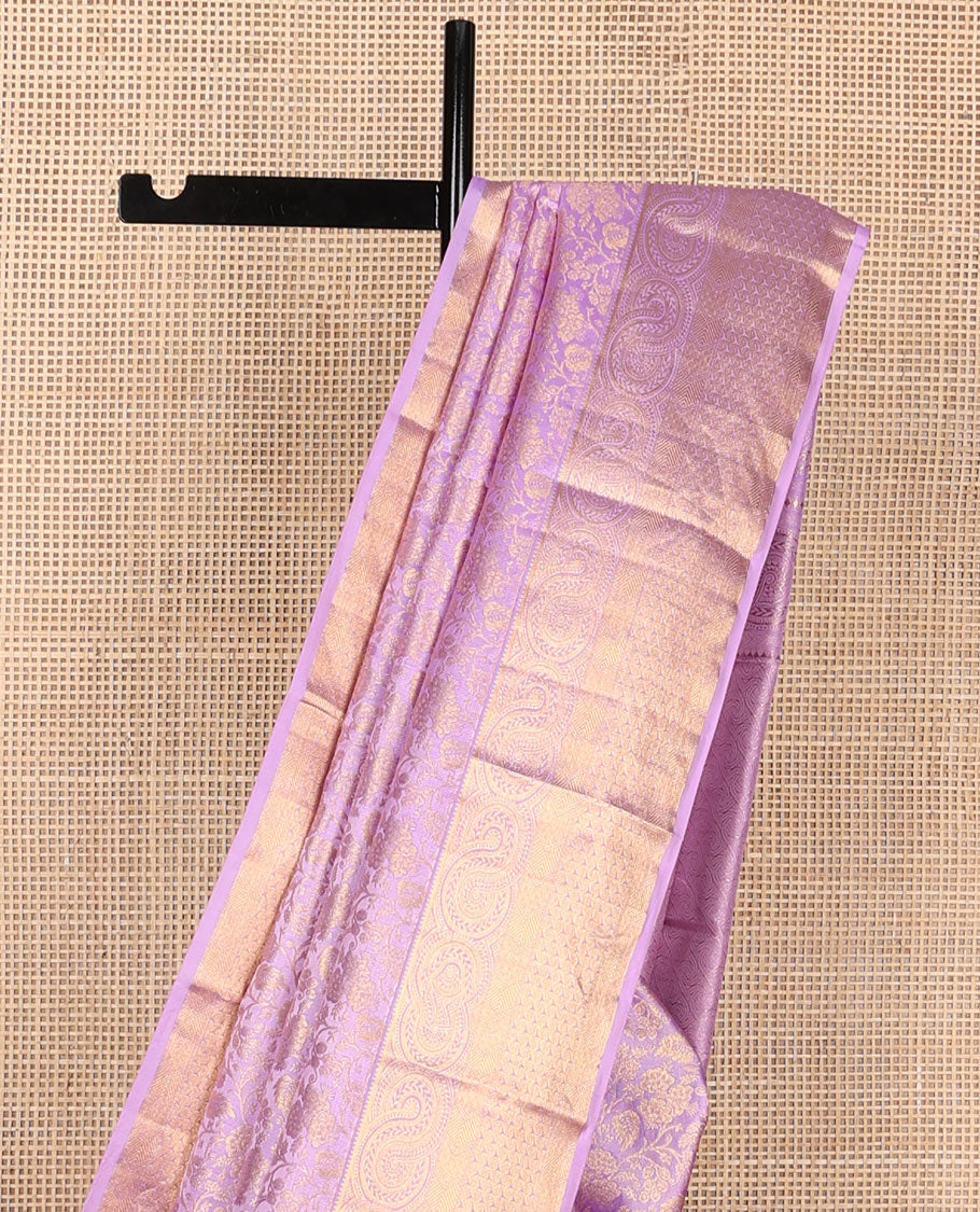 Pink floral jaal jacquard wedding silk saree, jaal pallu & zari border of geometric designs