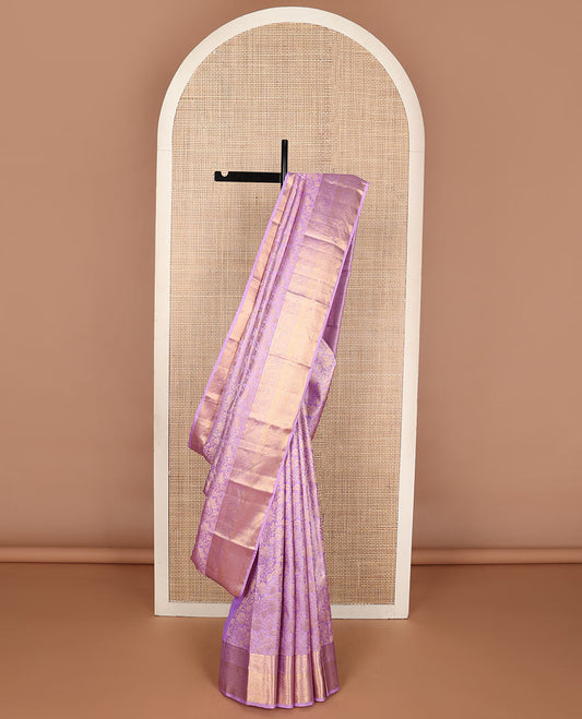Pink floral jaal jacquard wedding silk saree, jaal pallu & zari border of geometric designs