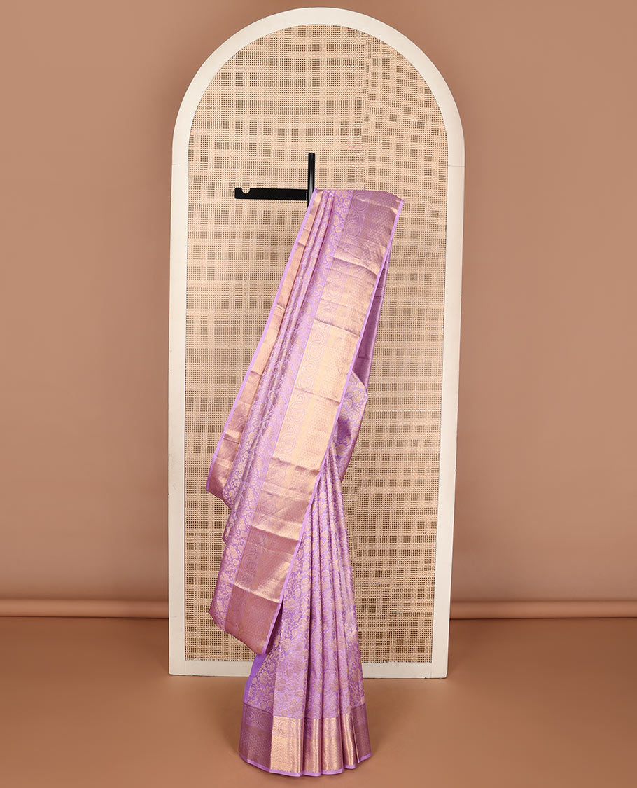 Pink floral jaal jacquard wedding silk saree, jaal pallu & zari border of geometric designs
