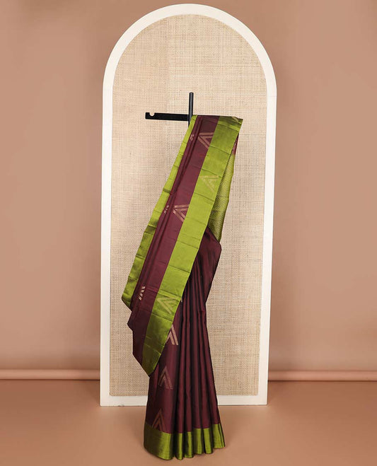 Maroon triangle buttas silk mix saree, contrast triangle zari design border & pallu of ara maadam designs