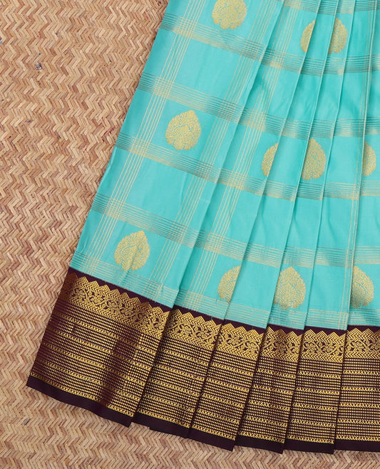 Blue Budget Silk Saree, Steeped in Richness of Zari Butta Enclosed Checks, a Contrast Traditional Zari Border, Grand Pallu, and a Contrast Blouse