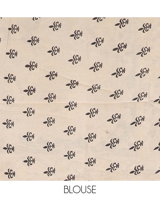 Black floral-peacock machine printed kalamkari cotton saree, contrast lotus printed border, and pallu of floral-peacock print