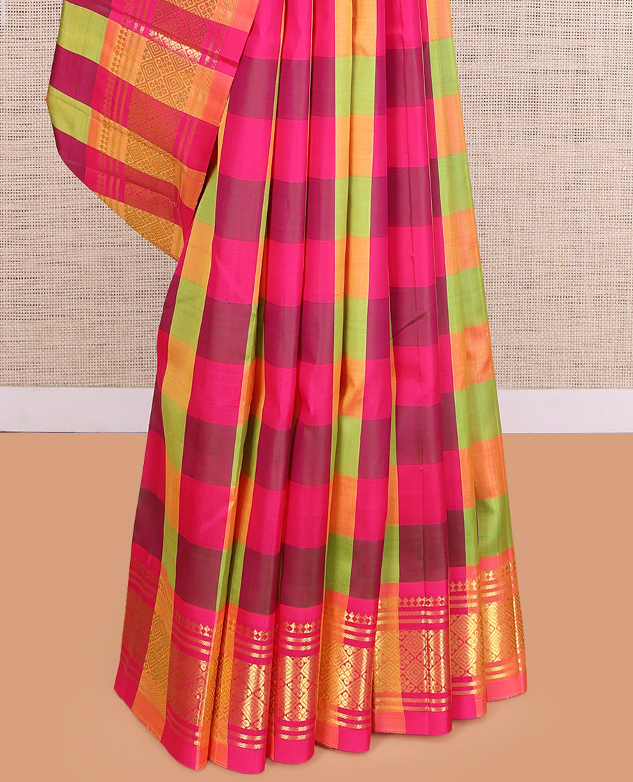 Multi-Color Checked Kanchipuram Silk Saree
