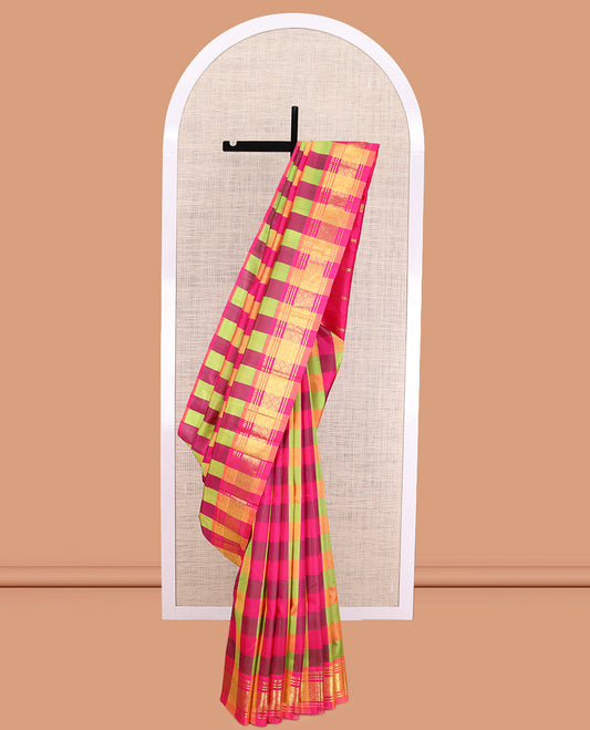 Multi-Color Checked Kanchipuram Silk Saree