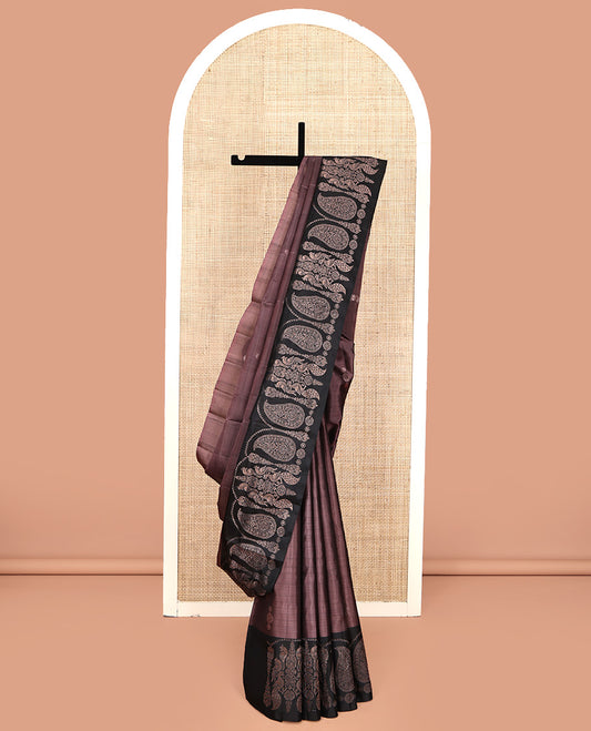 Brown Mayuri Soft Silk Saree, Bedecked with Zari Buttas All Over Its Body, Complemented by Contrast Border of Mayil and Manga Designs, Intricate Pallu and Paired with a Contrast Blouse