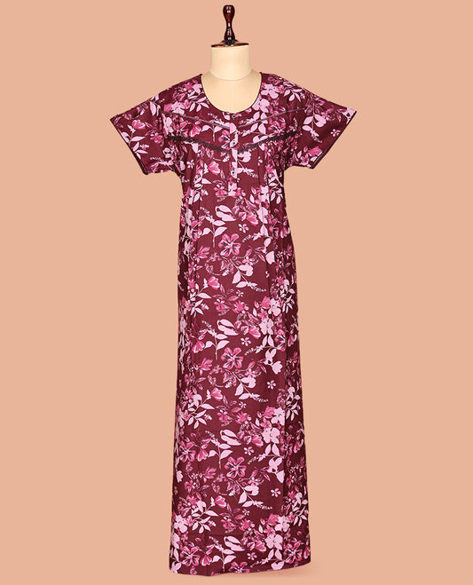 Wine Cotton-Blended Nighty
