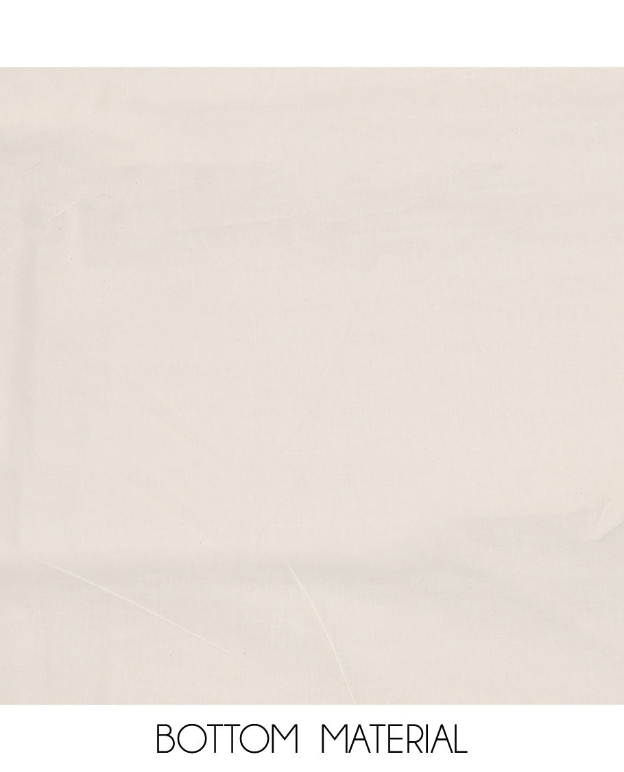 White-green material churidar set, shibori motifs print with mirror embroidered top, plain bottom, and a chex kota dupatta of polka dots