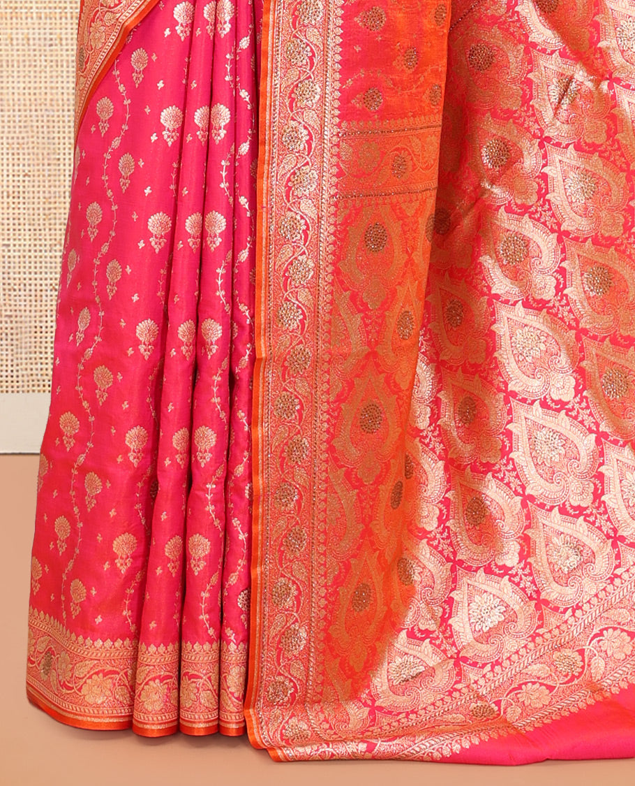 Pink Semi-Banaras Nylon Saree