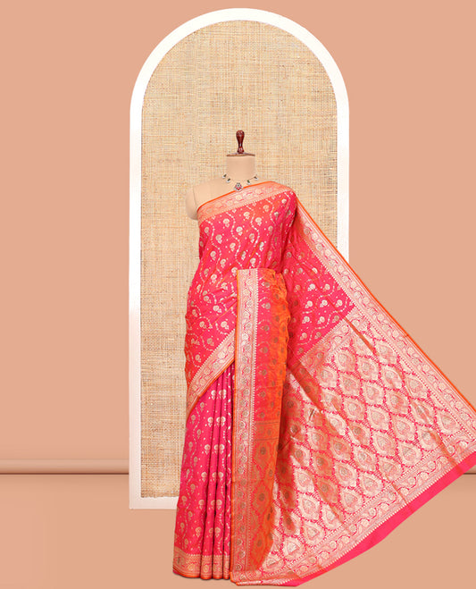 Pink Semi-Banaras Nylon Saree