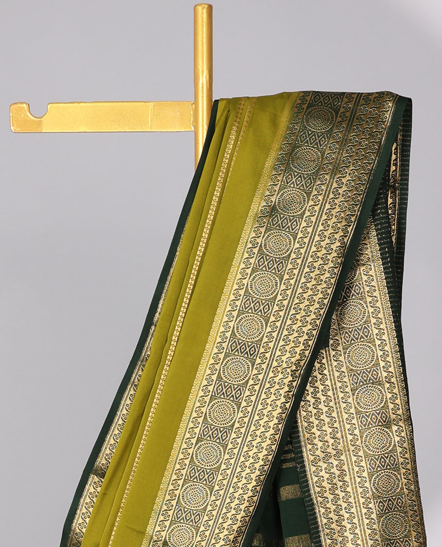 Green striped zari mysore silk saree with contrast intricate zari border & striped zari pallu