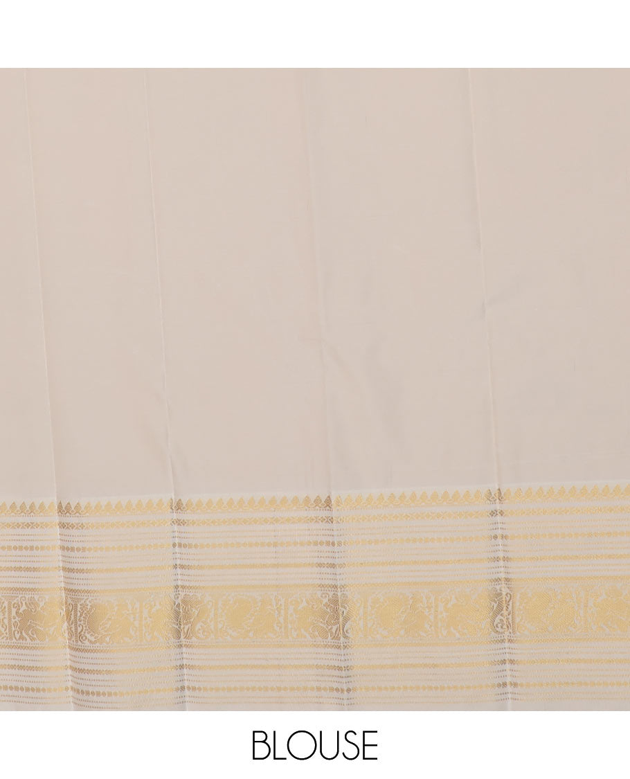 Green zari buttas budget silk saree, contrast traditional zari rettai pettu border, and intricate pallu