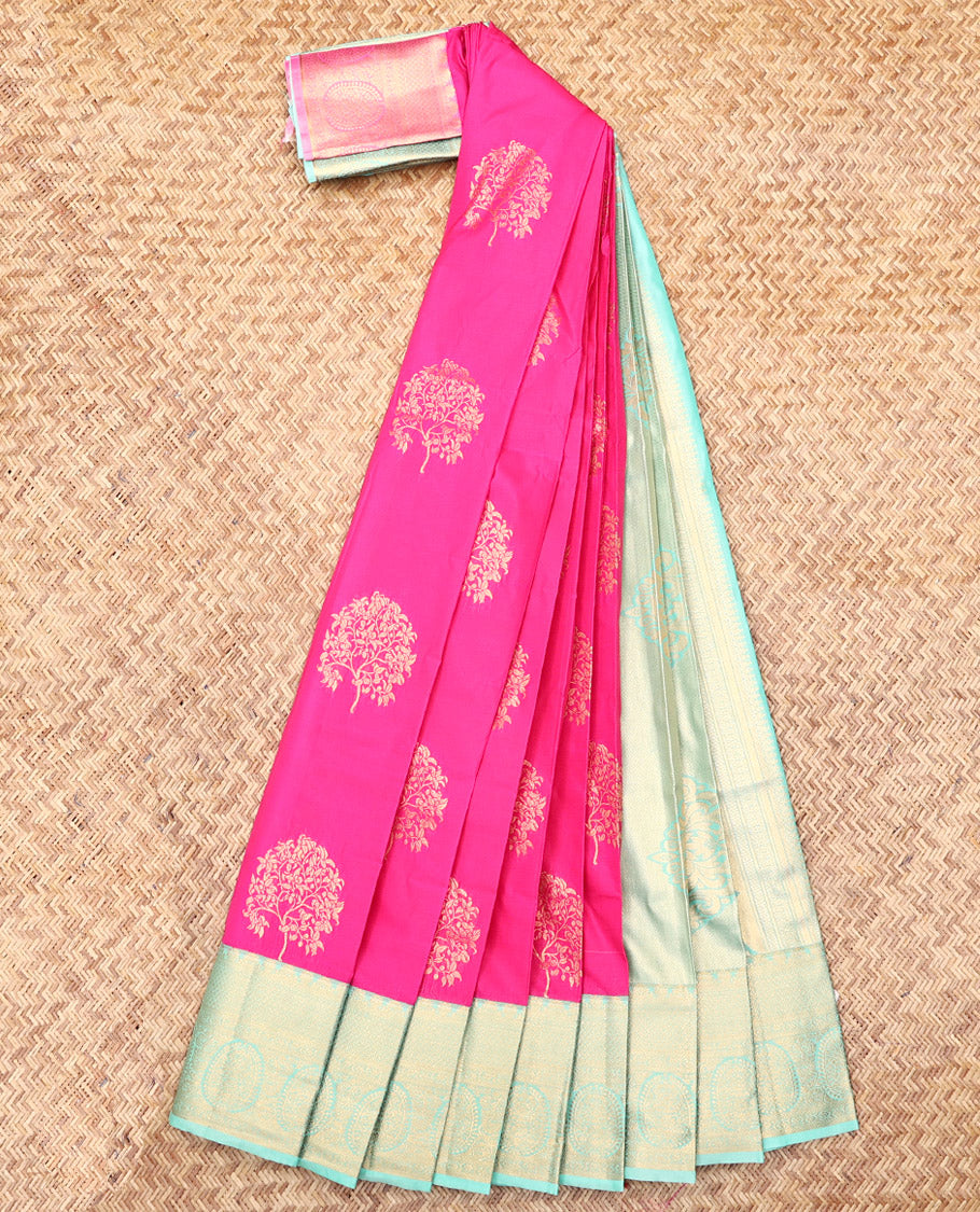 Rani Pink Budget Silk Saree, Crafted with Zari Buttas, Complemented by a Contrast Traditional Zari Border, Intricate Pallu, and a Contrast Blouse