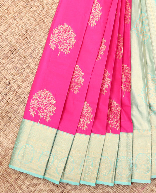 Rani Pink Budget Silk Saree, Crafted with Zari Buttas, Complemented by a Contrast Traditional Zari Border, Intricate Pallu, and a Contrast Blouse