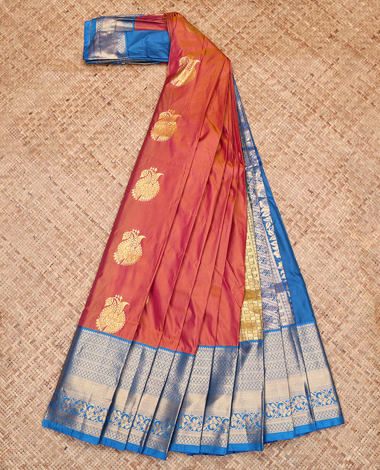 Orange Budget Silk Saree, Decorated with Zari Buttas, Contrast Traditional Zari Border, Grand Pallu, and a Contrast Blouse