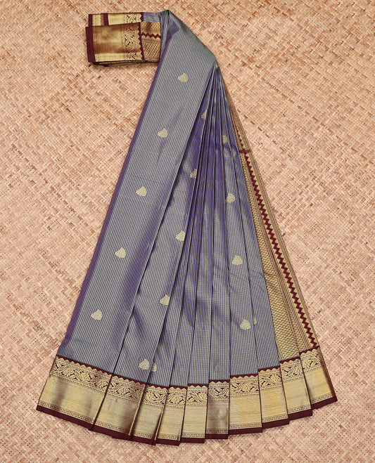 Blue Budget Silk Saree, Impeccably Styled with Zari Buttas and Checks, Complemented by a Contrast Traditional Zari Border, Grand Pallu, and a Contrast Blouse