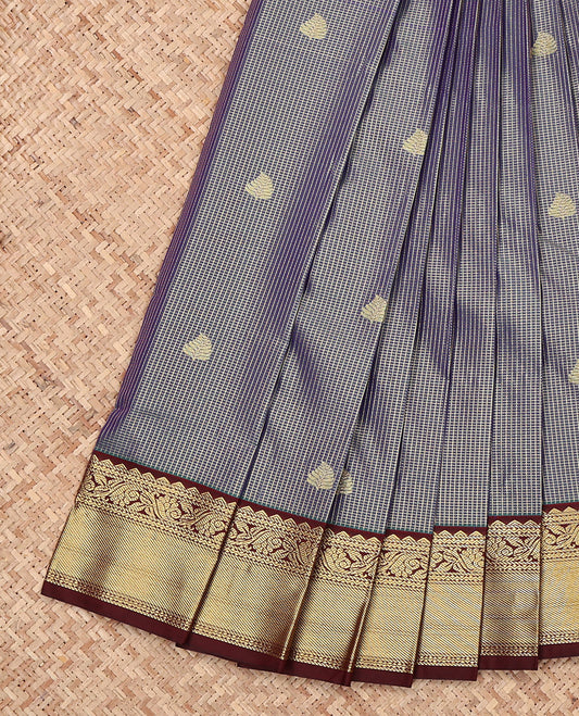 Blue Budget Silk Saree, Impeccably Styled with Zari Buttas and Checks, Complemented by a Contrast Traditional Zari Border, Grand Pallu, and a Contrast Blouse