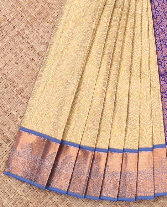 Yellow Budget Silk Saree, Gleamed Up with Jacquard Design, Complemented by a Contrast Paisley Zari Border, Grand Pallu, and a Contrast Blouse