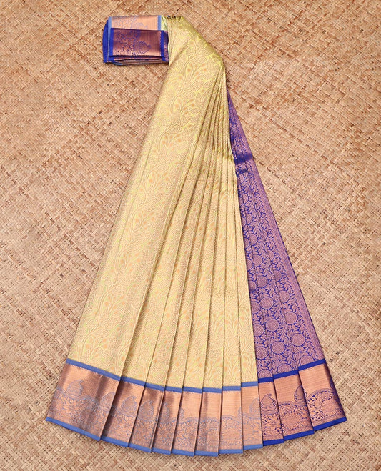 Yellow Budget Silk Saree, Gleamed Up with Jacquard Design, Complemented by a Contrast Paisley Zari Border, Grand Pallu, and a Contrast Blouse