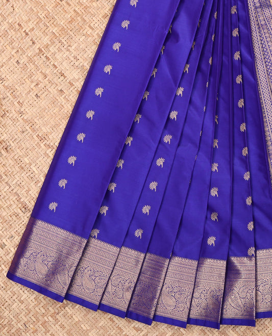 Blue Budget Silk Saree, Adorned with Zari Buttas, Highlighted by a Traditional Zari Border, Geometric Pallu, and a Matching Blouse