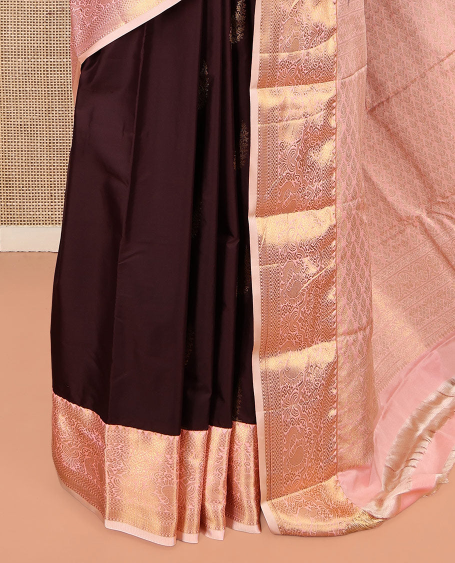 Maroon Budget Silk Saree, Beautifully Bedecked with Zari Buttas, Complemented by a Contrast Traditional Border, Grand Pallu, and a Contrast Blouse