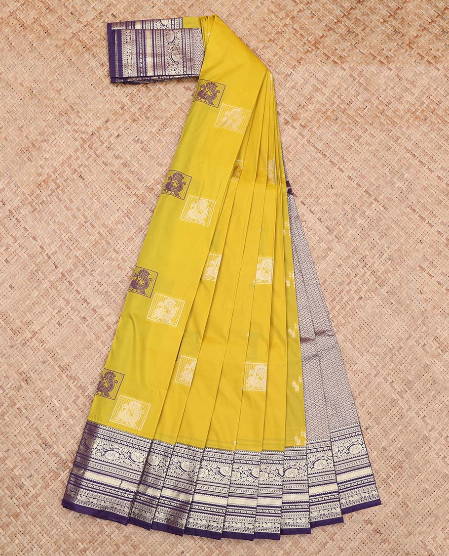 Yellow Peacock Design Budget Silk Saree