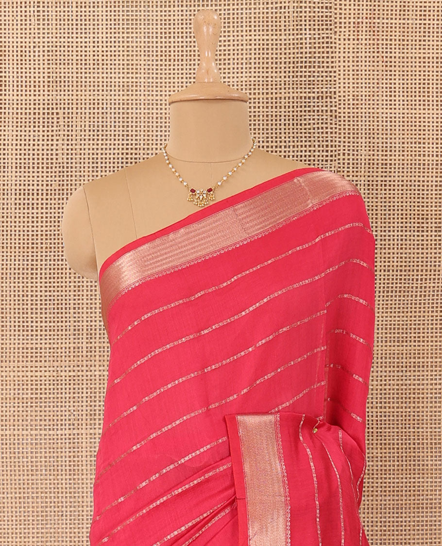 Pink striped Assam silk saree, traditional zari design border, and pallu of stripes