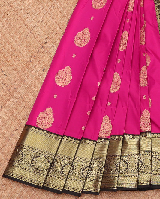 Pink Budget Silk Saree, Richly Detailed with Zari Buttas, Complemented by a Contrast Traditional Zari Border, Grand Pallu, and a Contrast Blouse