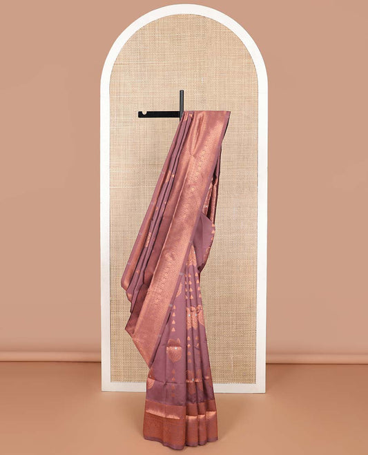 Brown floral motifs butter silk saree with self intricate zari design border & intricate floral design pallu