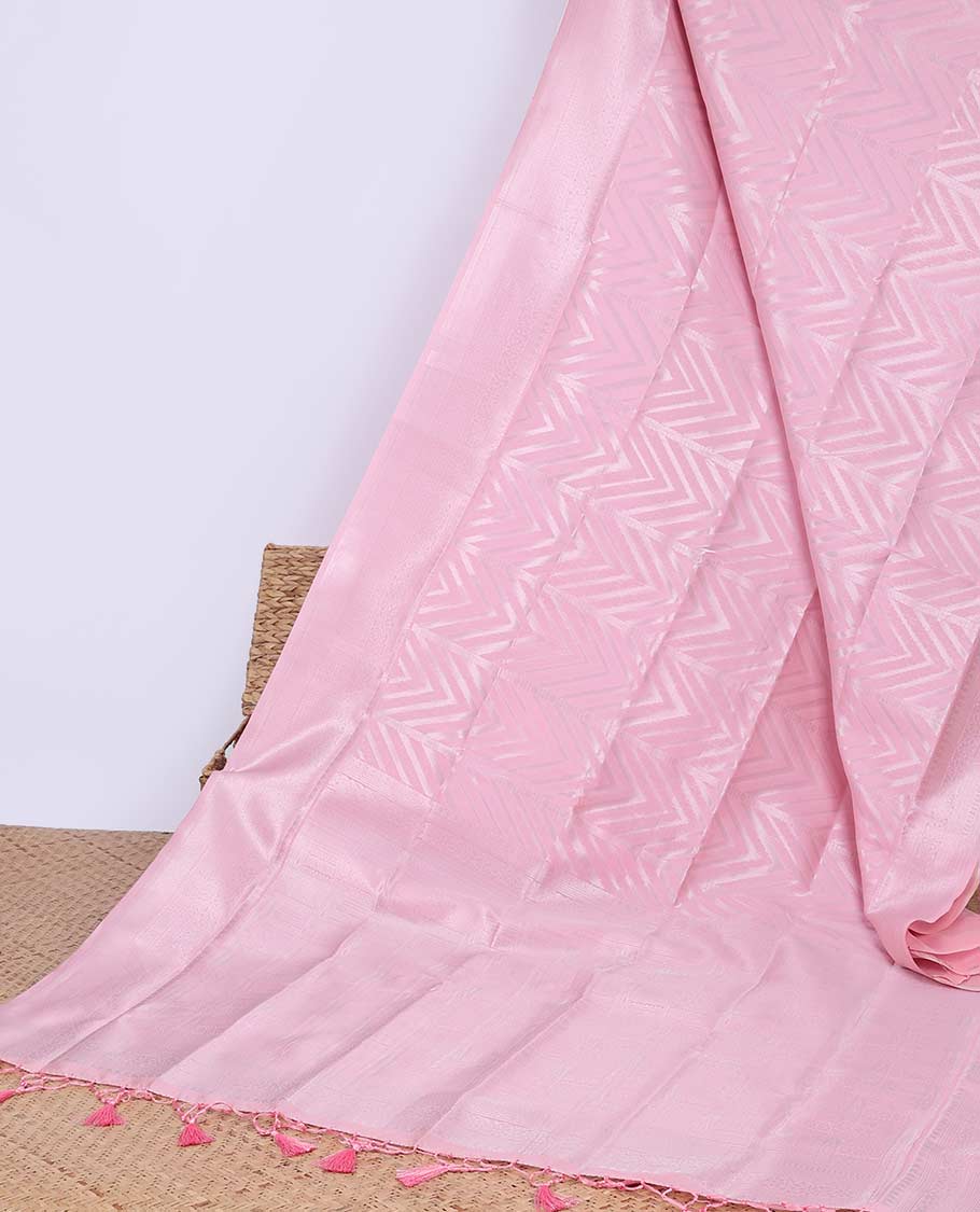 Pink geometric design butter silk saree with self floral design border & zari geometric design pallu